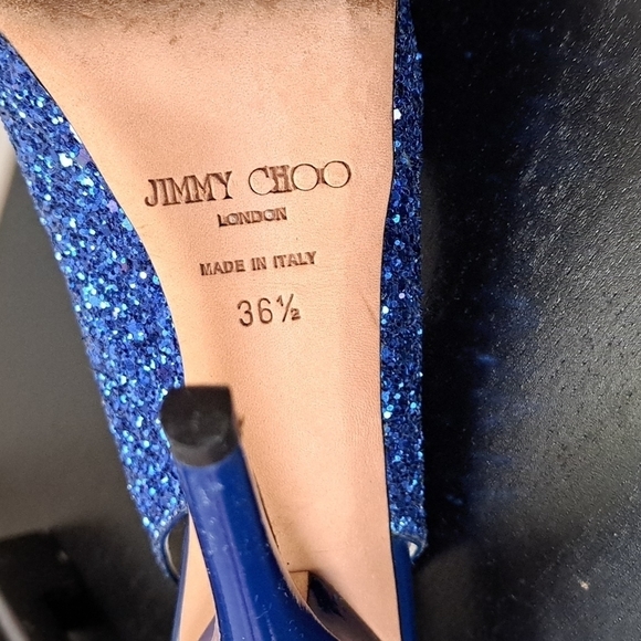 Jimmy Choo Open Toe Glitter Shoes 12cm lift Size 36.5 - Picture 7 of 12